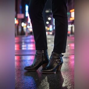 Elegant Black Ankle Boots with Buckle Detail
